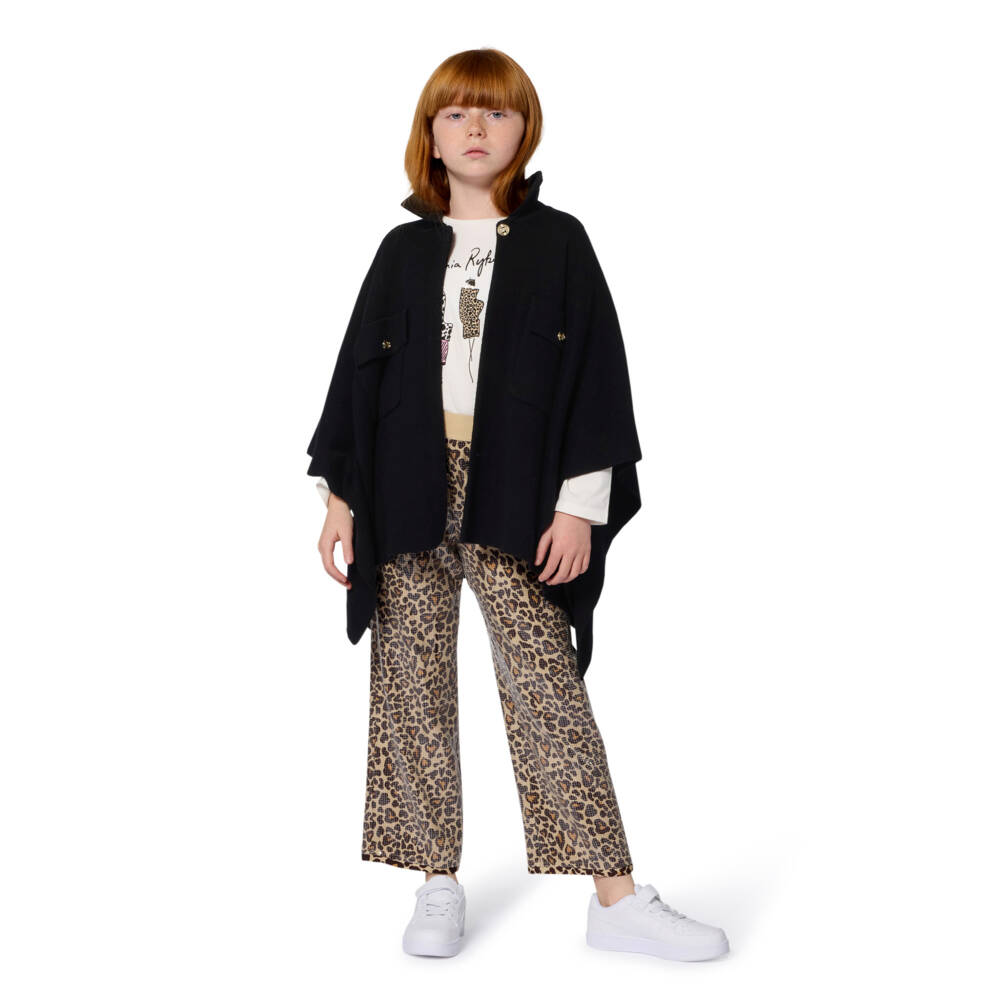 Sonia Rykiel Paris-Girls Black Cotton & Wool Cape | Childrensalon