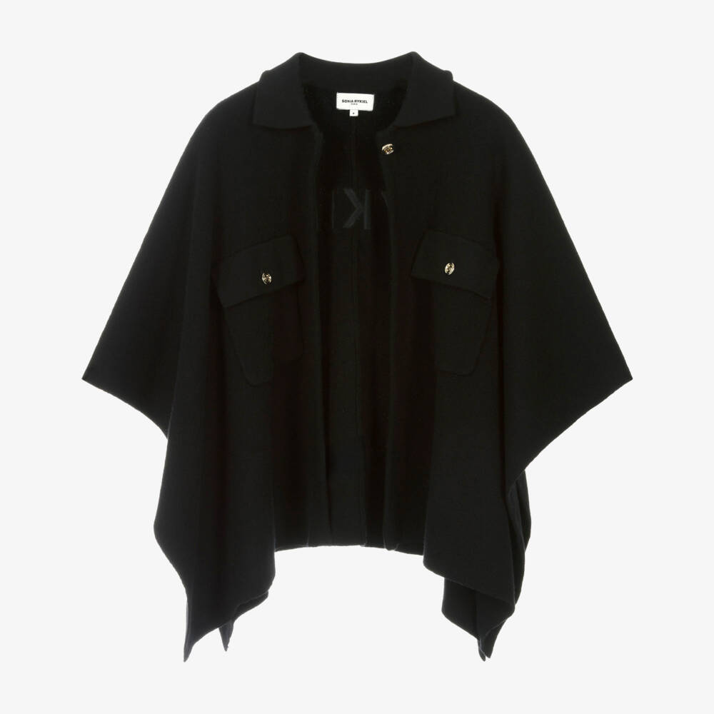 Sonia Rykiel Paris-Girls Black Cotton & Wool Cape | Childrensalon