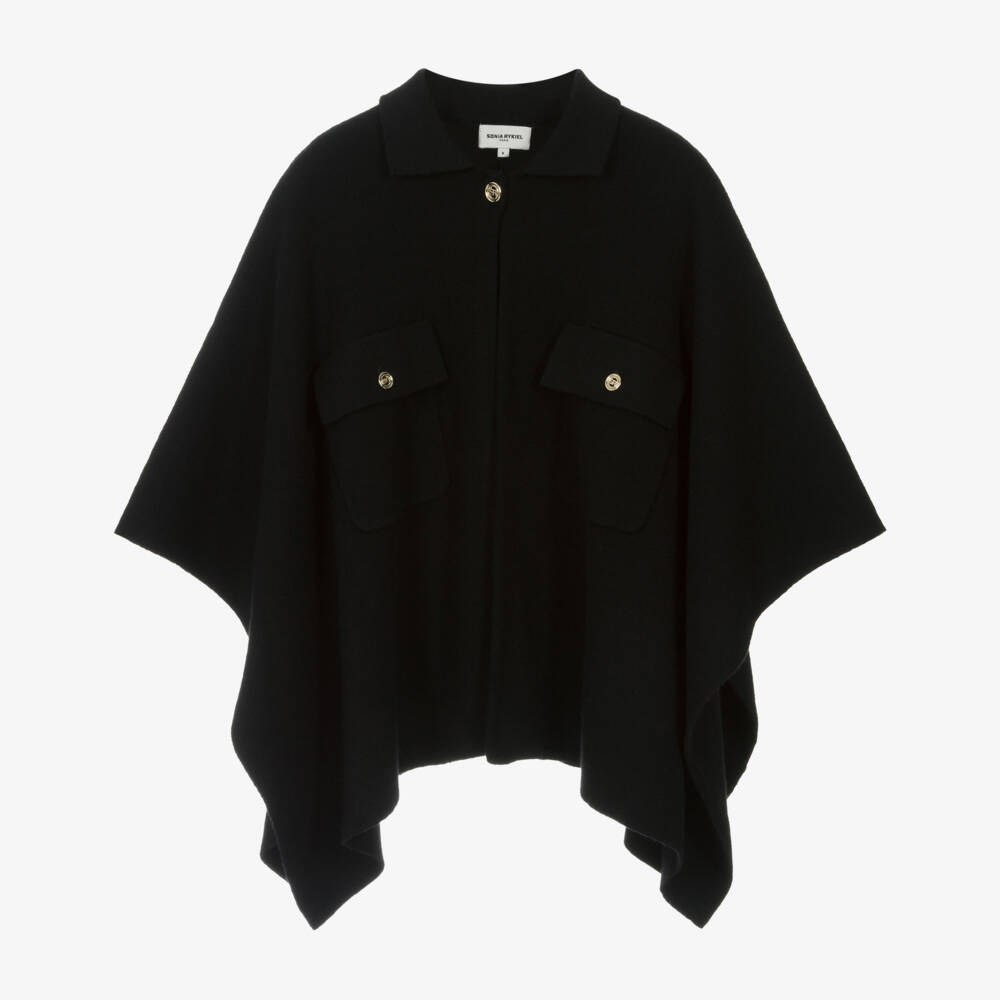 Sonia Rykiel Paris-Girls Black Cotton & Wool Cape | Childrensalon