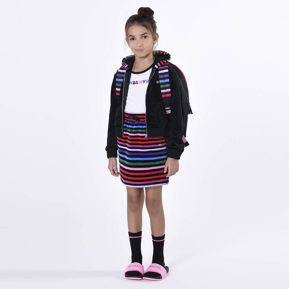 Sonia Rykiel Paris-Girls Black Striped Velour Skirt | Childrensalon
