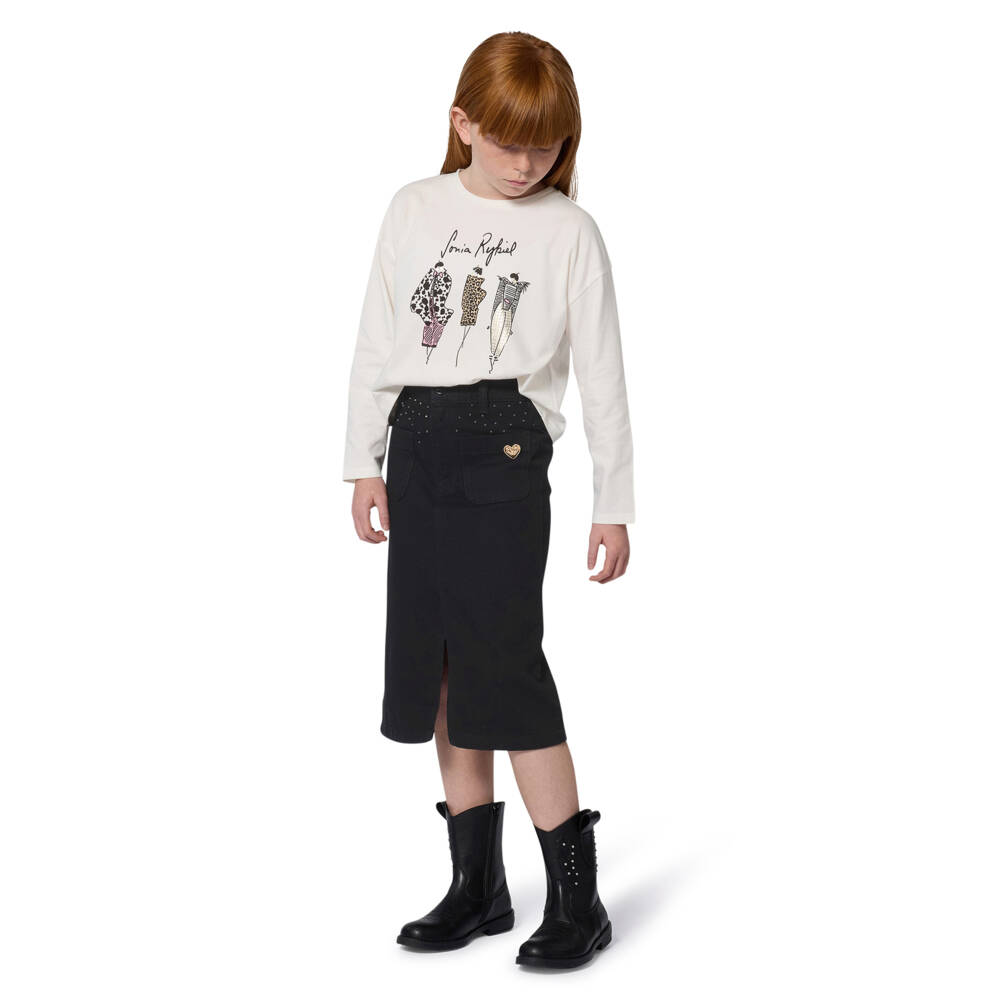Sonia Rykiel Paris-Girls White Cotton Vintage Print Top | Childrensalon
