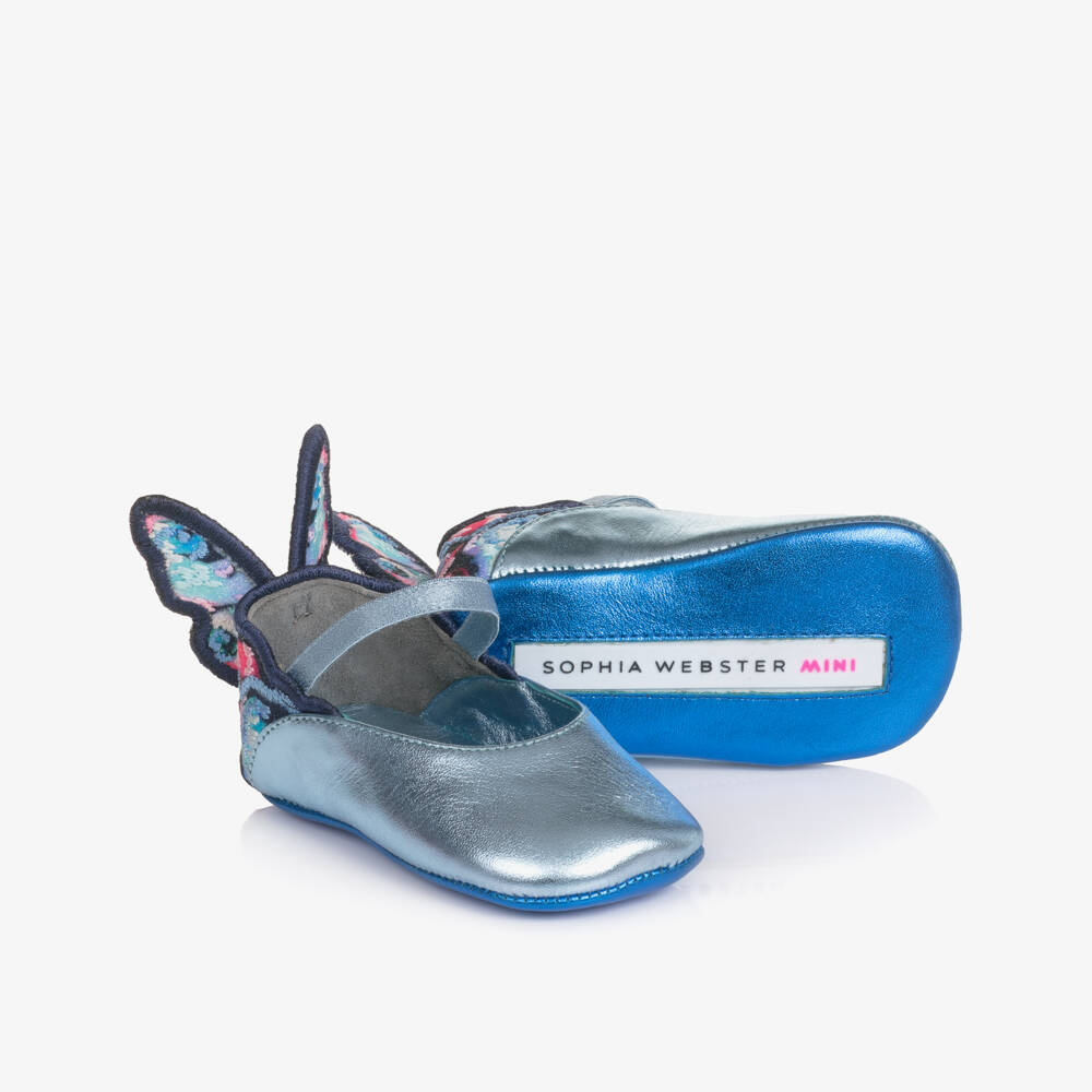 Sophia Webster Mini-Baby Girls Metallic Blue Leather Butterfly Pre-Walkers | Childrensalon
