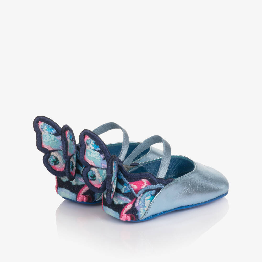 Sophia Webster Mini-Baby Girls Metallic Blue Leather Butterfly Pre-Walkers | Childrensalon