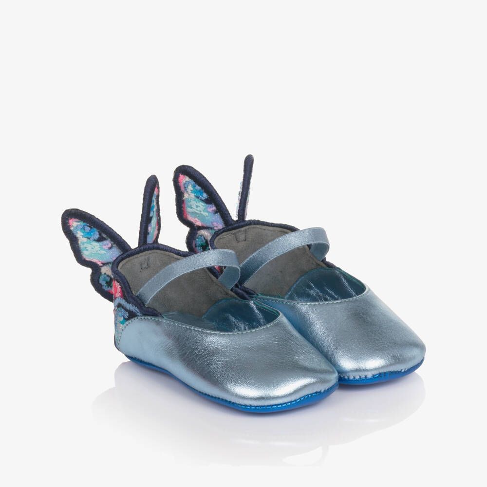 Sophia Webster Mini-Baby Girls Metallic Blue Leather Butterfly Pre-Walkers | Childrensalon