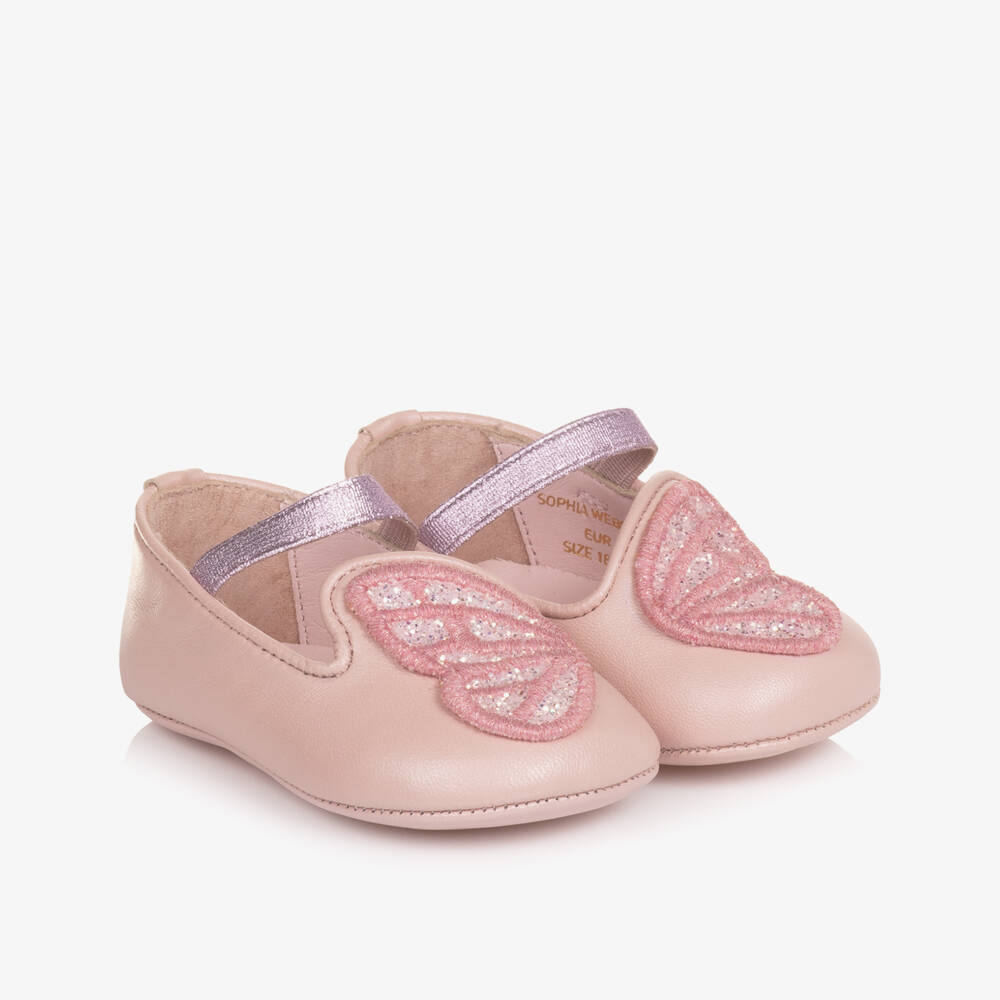 Sophia Webster Mini-Пинетки из пастельно-розовой кожи с бабочкой для малышек | Childrensalon