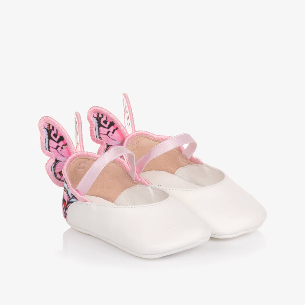 Sophia Webster Mini-Baby Girls White Leather & Pink Butterfly Pre-Walkers | Childrensalon