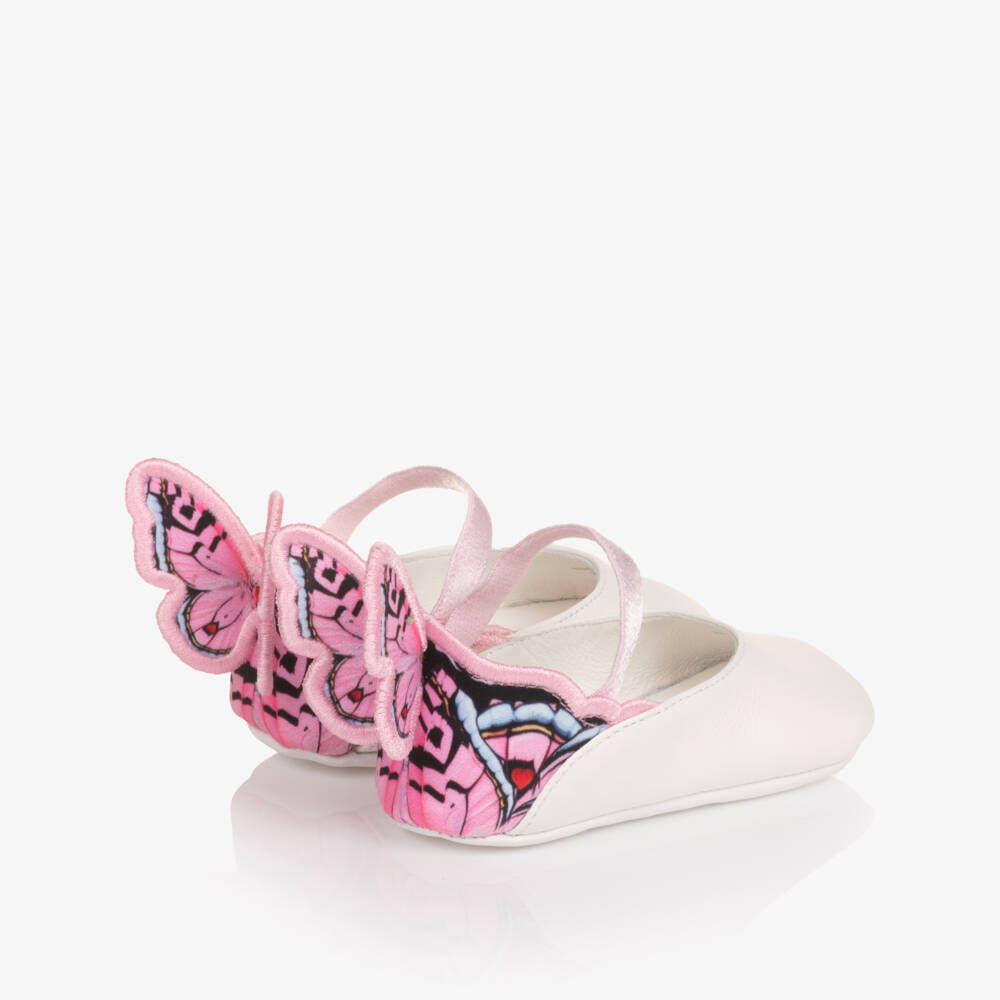 Sophia Webster Mini-Baby Girls White Leather & Pink Butterfly Pre-Walkers | Childrensalon
