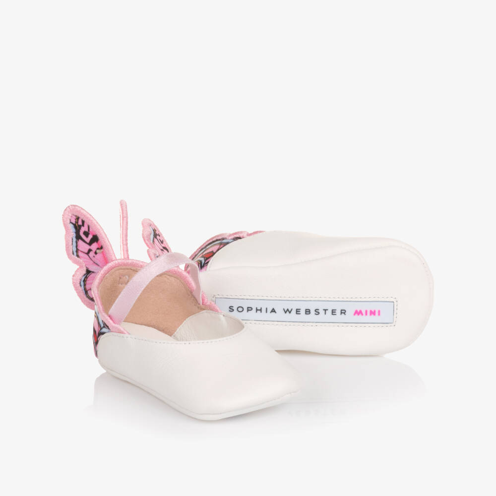 Sophia Webster Mini-Baby Girls White Leather & Pink Butterfly Pre-Walkers | Childrensalon