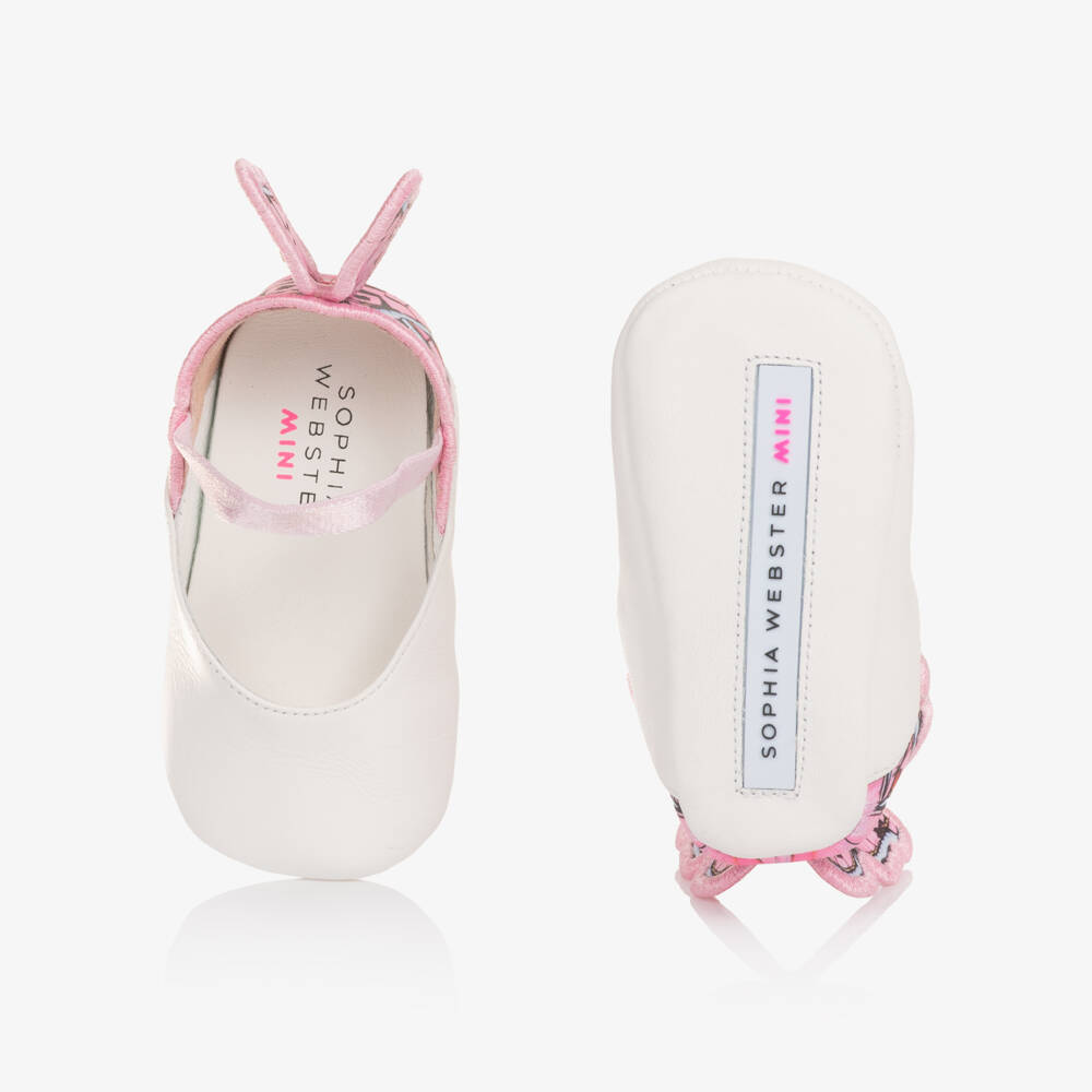 Sophia Webster Mini-Baby Girls White Leather & Pink Butterfly Pre-Walkers | Childrensalon