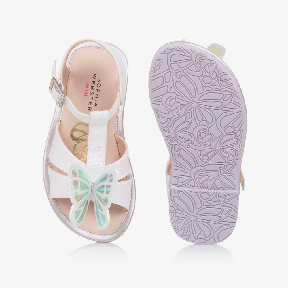Sophia Webster Mini-Girls Glittery White Butterfly Sandals | Childrensalon