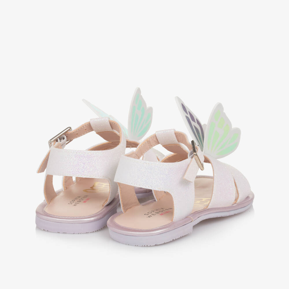 Sophia Webster Mini-Girls Glittery White Butterfly Sandals | Childrensalon