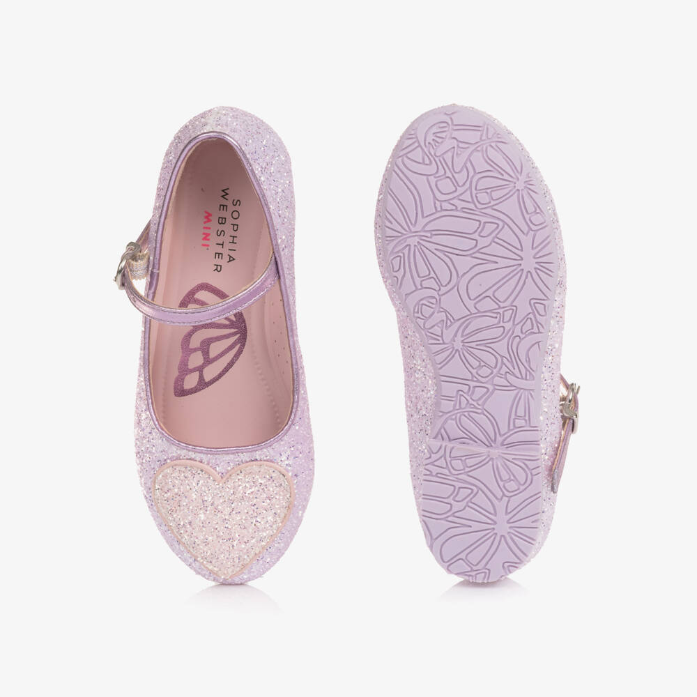 Sophia Webster Mini-Girls Lilac Purple Glitter Embellished Leather Shoes | Childrensalon