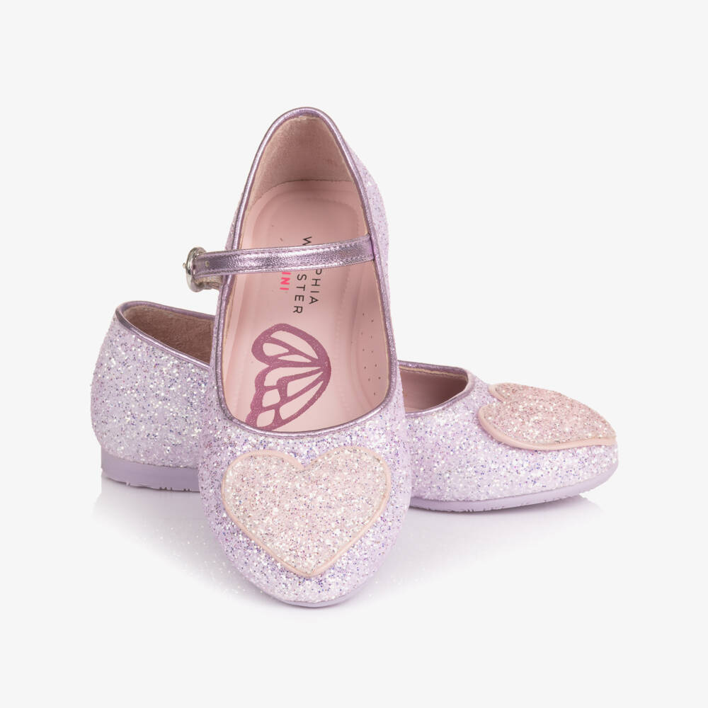 Sophia Webster Mini-Girls Lilac Purple Glitter Embellished Leather Shoes | Childrensalon