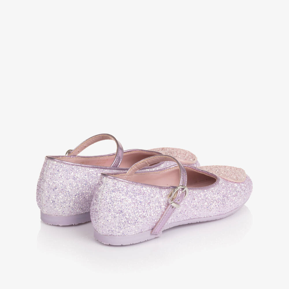 Sophia Webster Mini-Girls Lilac Purple Glitter Embellished Leather Shoes | Childrensalon