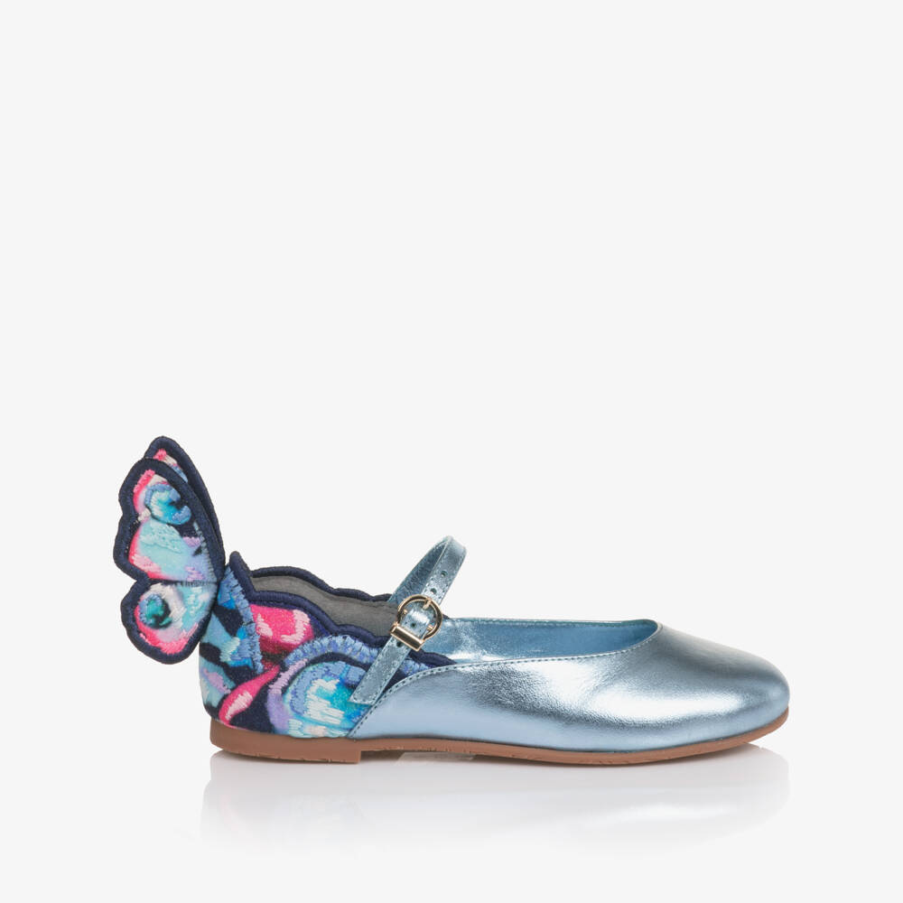 Sophia Webster Mini-Girls Metallic Blue Leather Butterfly Bar Shoes | Childrensalon