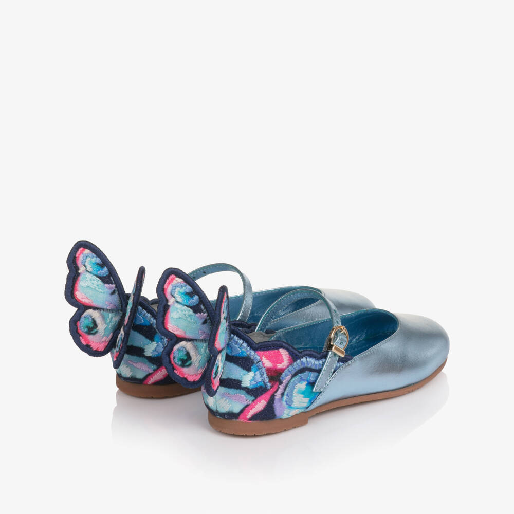 Sophia Webster Mini-Girls Metallic Blue Leather Butterfly Bar Shoes | Childrensalon