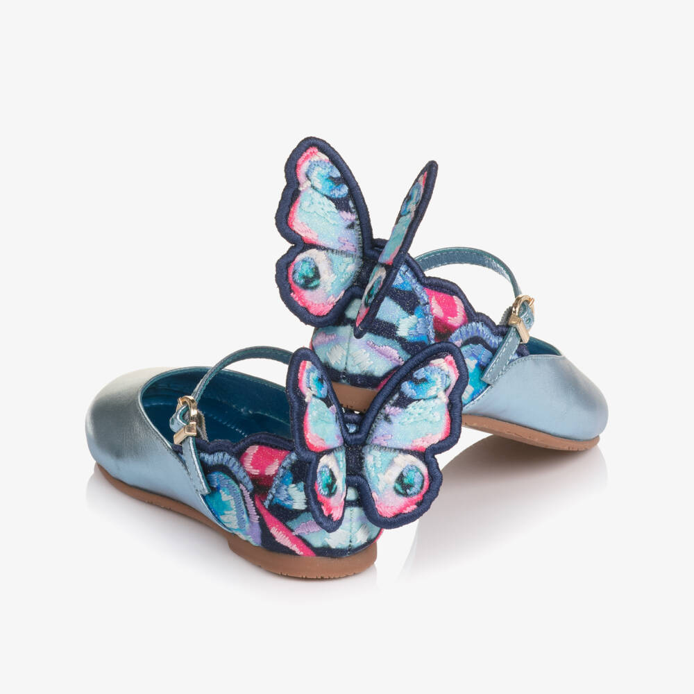 Sophia Webster Mini-Girls Metallic Blue Leather Butterfly Bar Shoes | Childrensalon