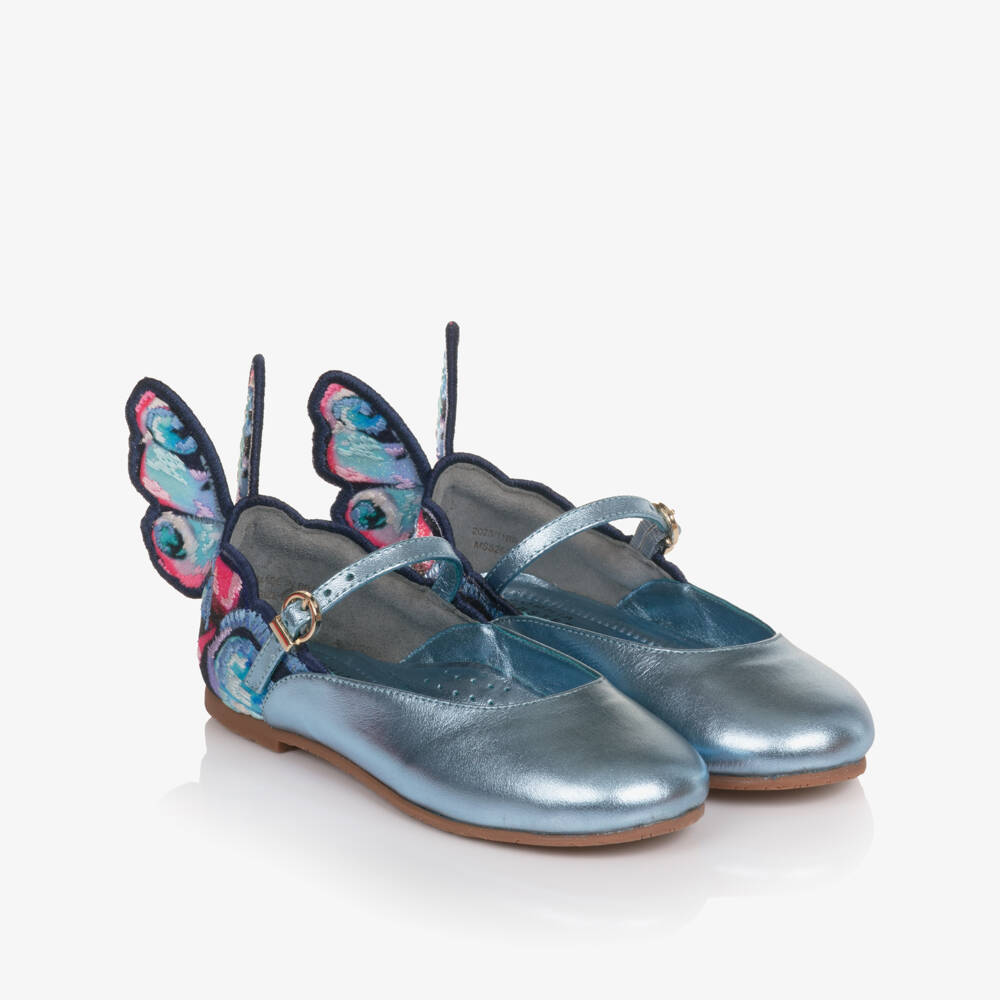 Sophia Webster Mini-Girls Metallic Blue Leather Butterfly Bar Shoes | Childrensalon