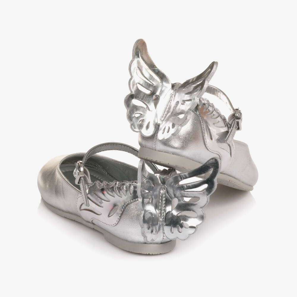 Sophia Webster Mini-Girls Metallic Silver Leather Butterfly Bar Shoes | Childrensalon