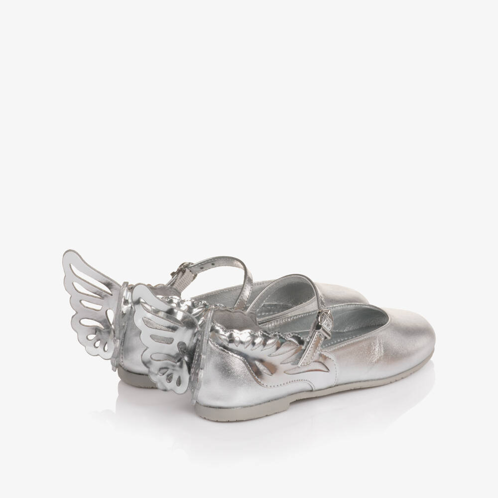 Sophia Webster Mini-Girls Metallic Silver Leather Butterfly Bar Shoes | Childrensalon