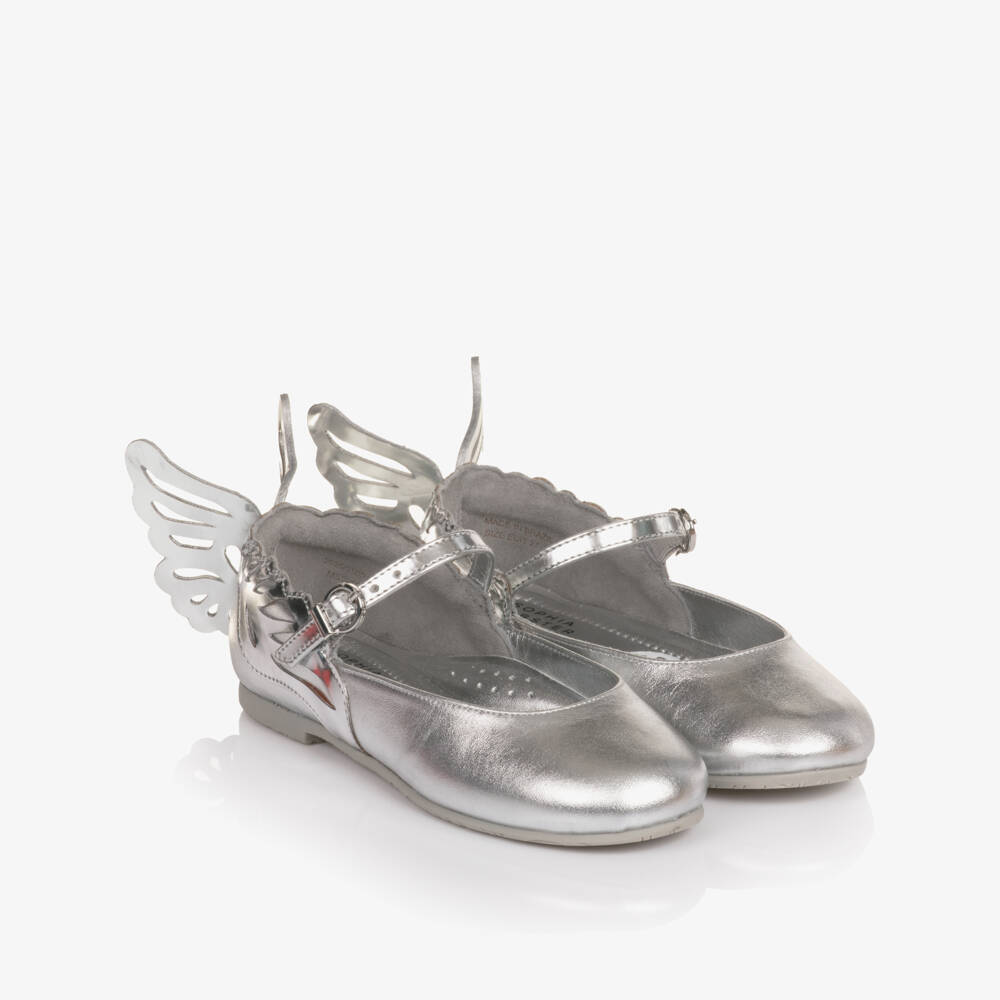 Sophia Webster Mini-Girls Metallic Silver Leather Butterfly Bar Shoes | Childrensalon