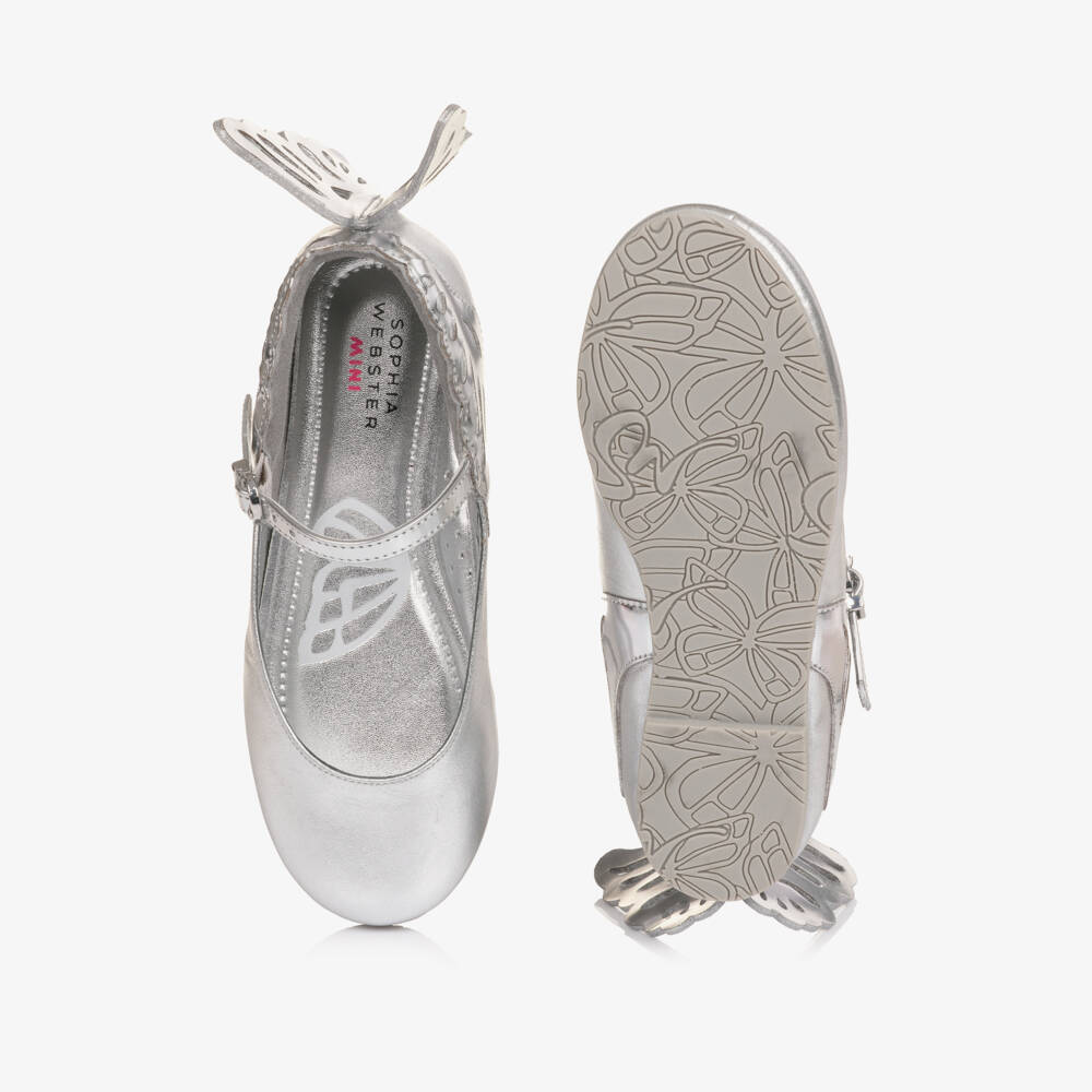 Sophia Webster Mini-Girls Metallic Silver Leather Butterfly Bar Shoes | Childrensalon