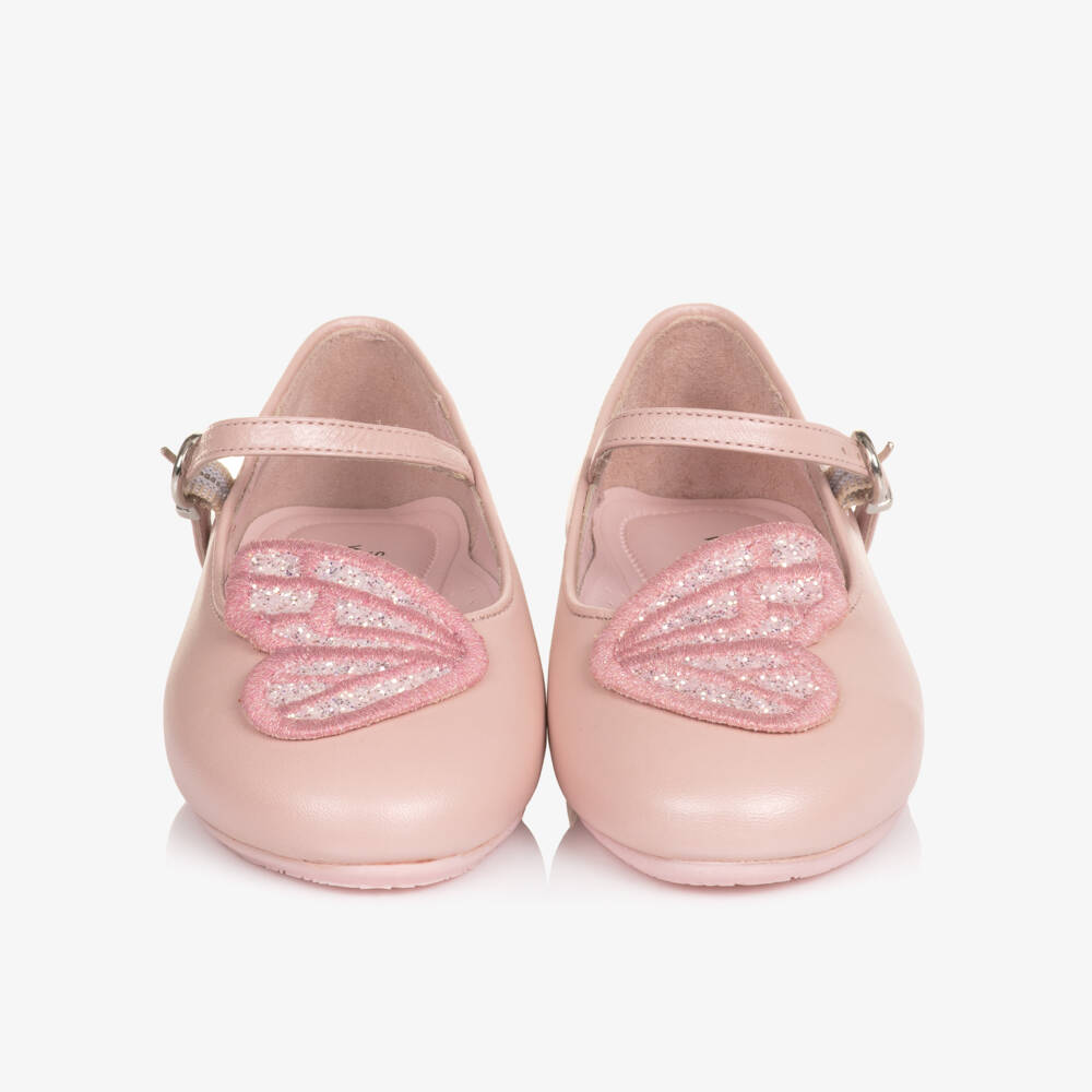 Sophia Webster Mini-Girls Pastel Pink Leather Bar Shoes with Butterfly Wings | Childrensalon