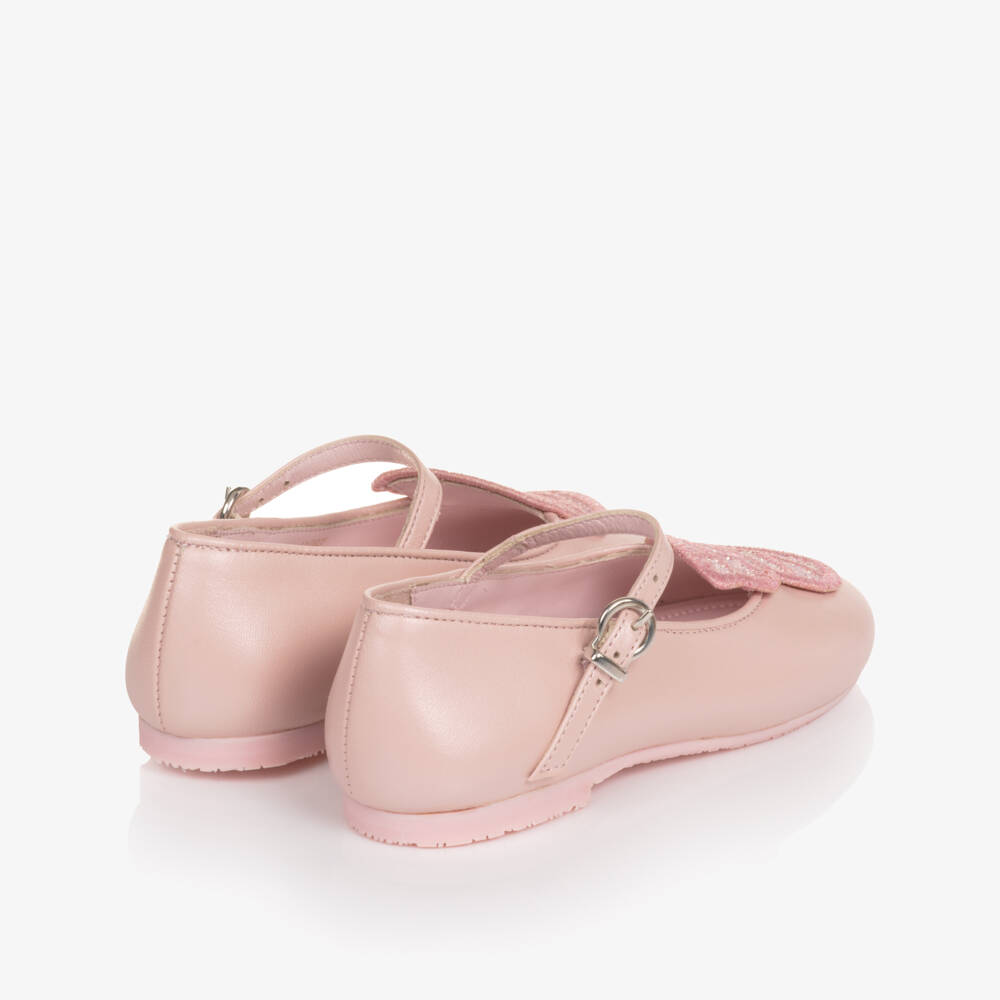 Sophia Webster Mini-Girls Pastel Pink Leather Bar Shoes with Butterfly Wings | Childrensalon
