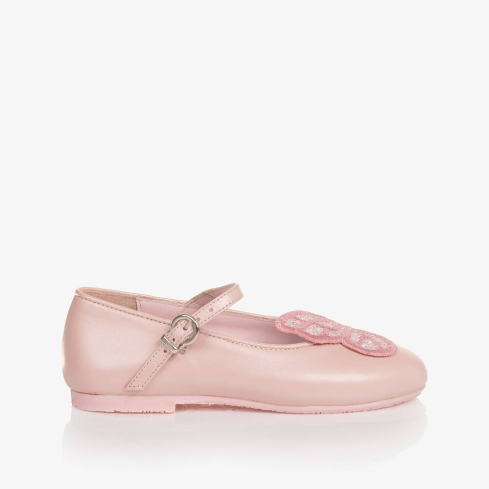 Sophia Webster Mini-Girls Pastel Pink Leather Bar Shoes with Butterfly Wings | Childrensalon