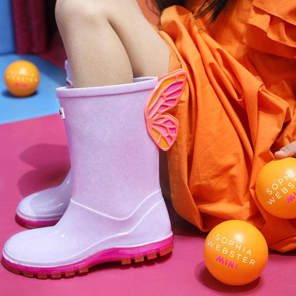 Sophia Webster Mini-Girls Purple Butterfly Rain Boots | Childrensalon