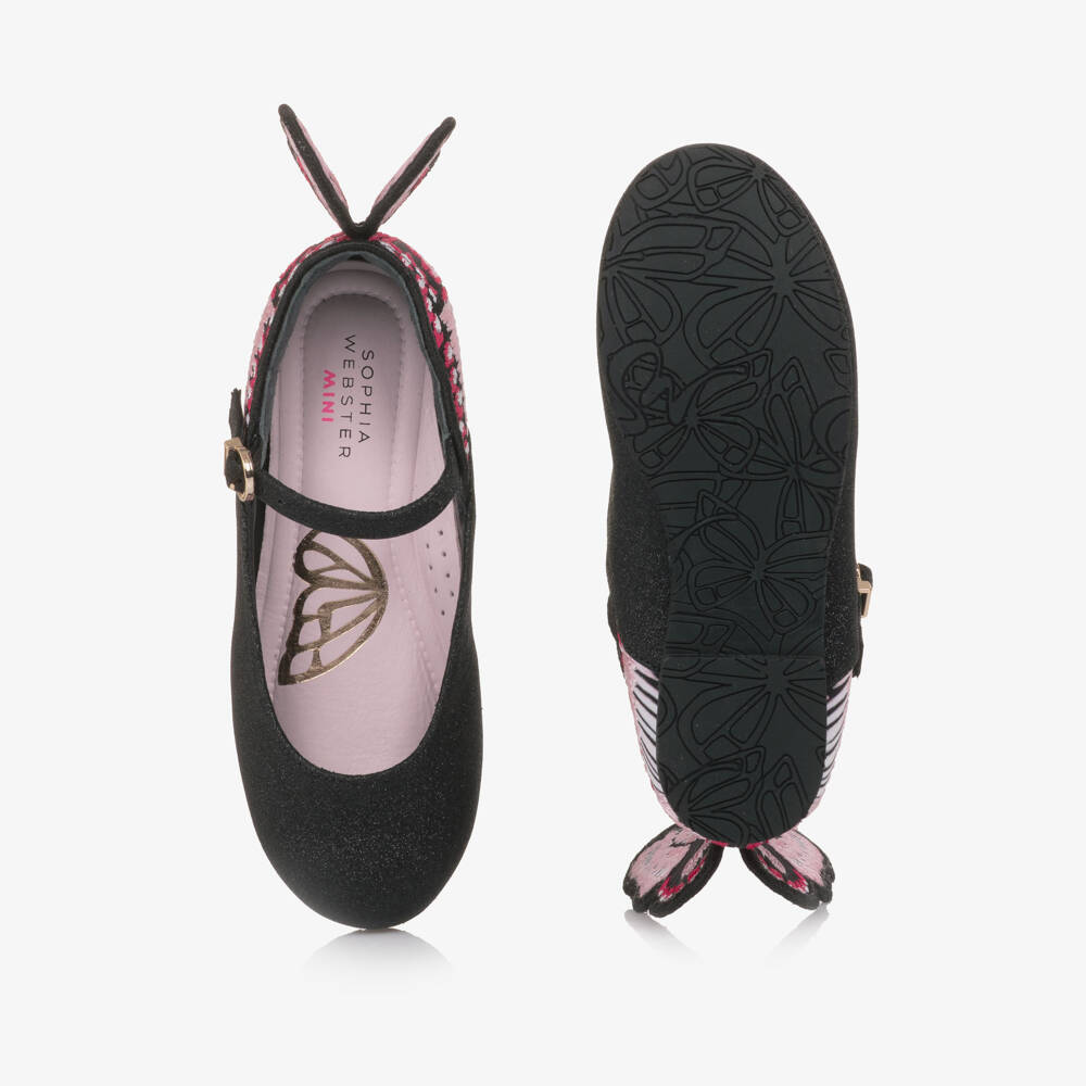 Sophia Webster Mini-Girls Shimmery Black Leather Chiara Shoes | Childrensalon