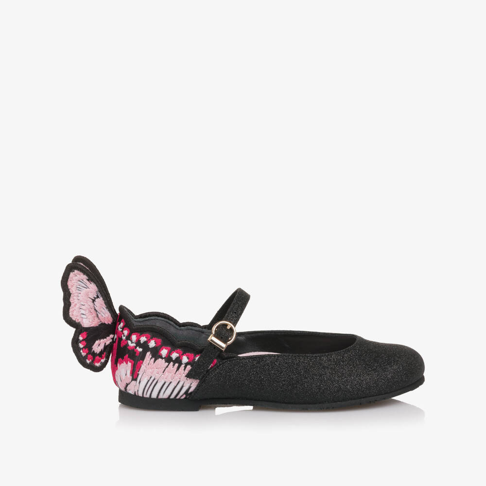 Sophia Webster Mini-Girls Shimmery Black Leather Chiara Shoes | Childrensalon
