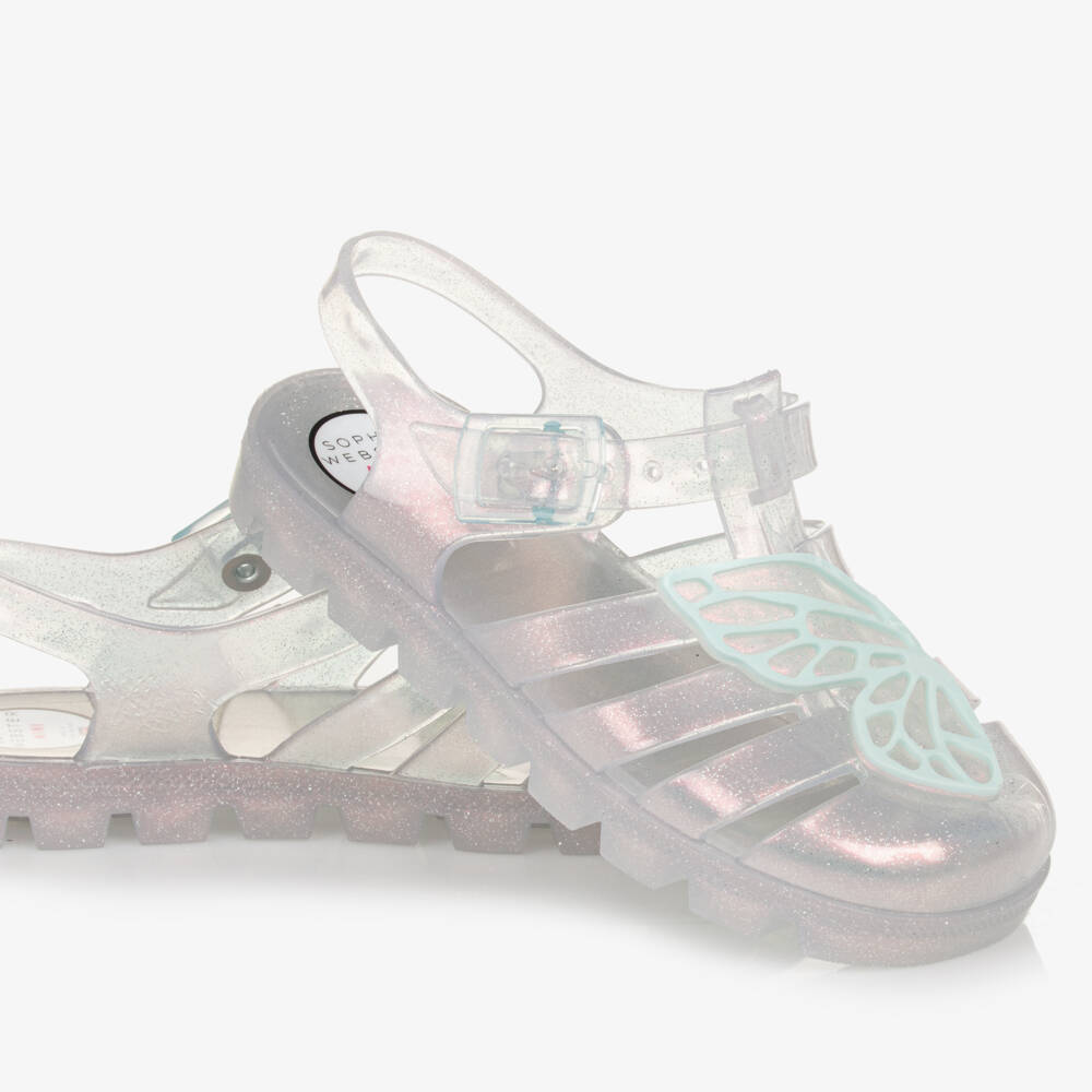 Sophia Webster Mini-Girls Silver Butterfly Jelly Sandals | Childrensalon