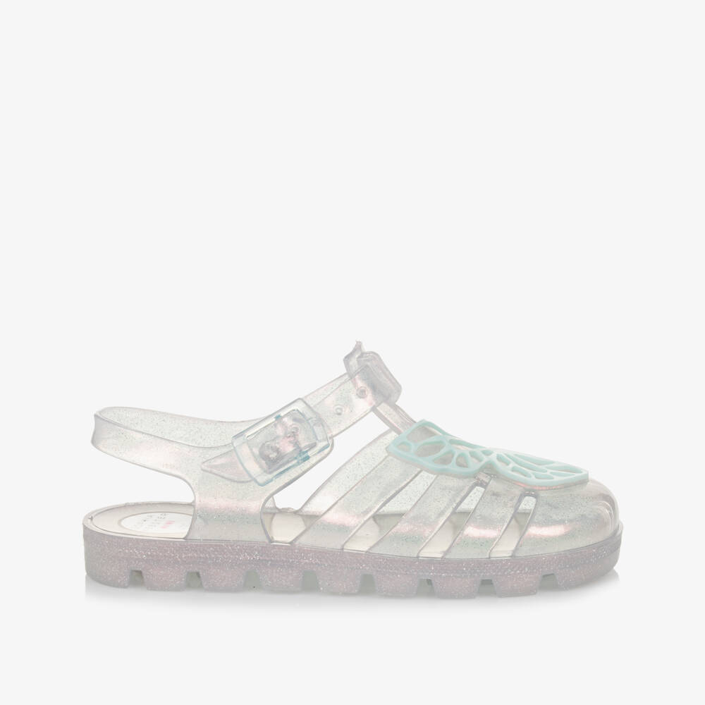 Sophia Webster Mini-Girls Silver Butterfly Jelly Sandals | Childrensalon