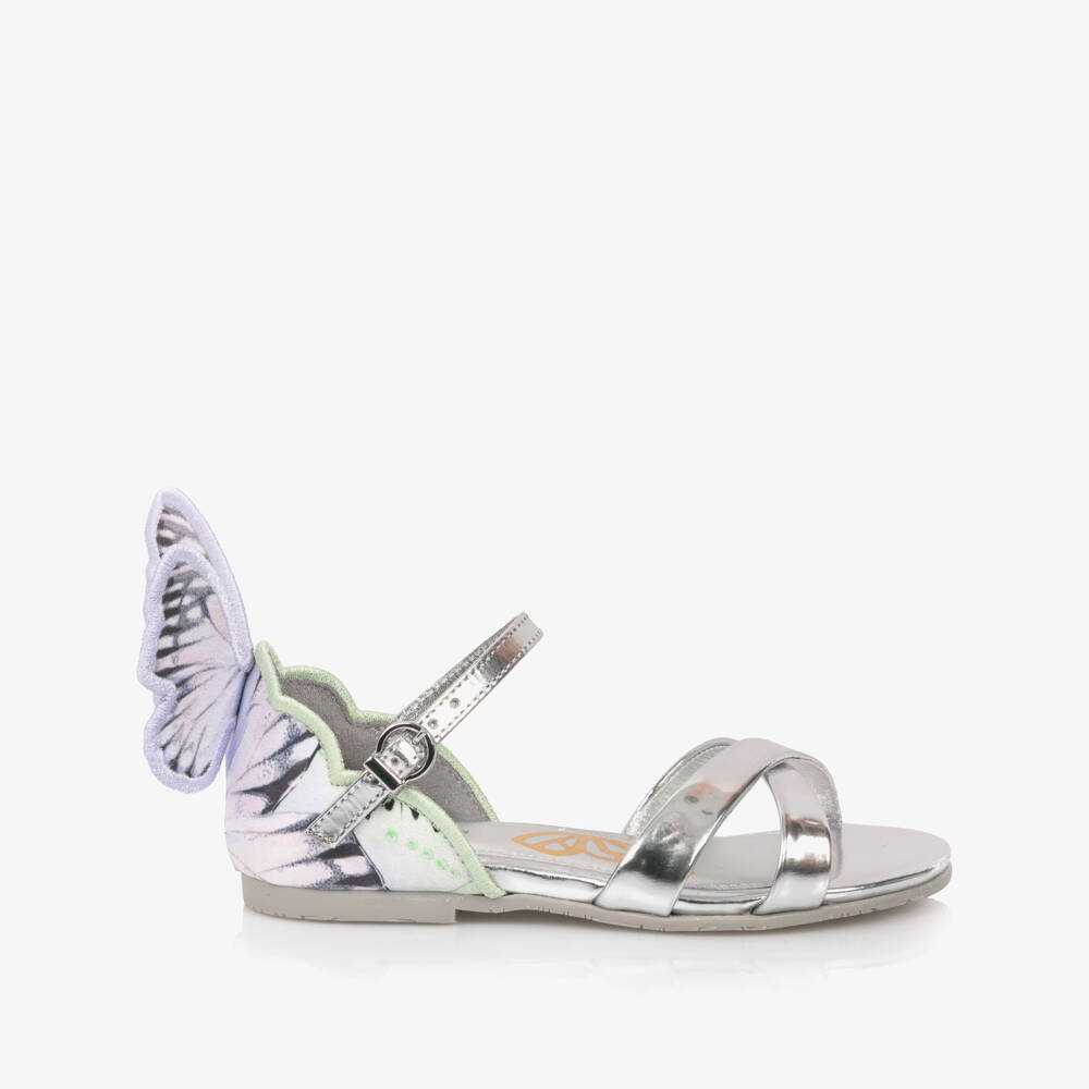 Sophia Webster Mini-Girls Silver Leather Chiara Sandals | Childrensalon