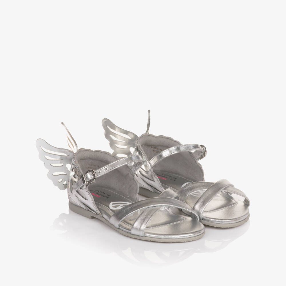 Sophia Webster Mini-Girls Silver Leather Heavenly Butterfly Sandals | Childrensalon