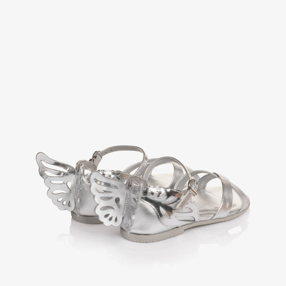 Sophia Webster Mini-Girls Silver Leather Heavenly Butterfly Sandals | Childrensalon