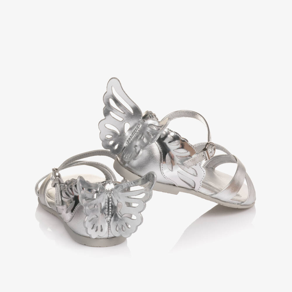 Sophia Webster Mini-Girls Silver Leather Heavenly Butterfly Sandals | Childrensalon