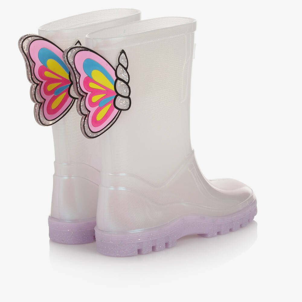 Sophia Webster Mini-Girls White Butterfly Rain Boots | Childrensalon