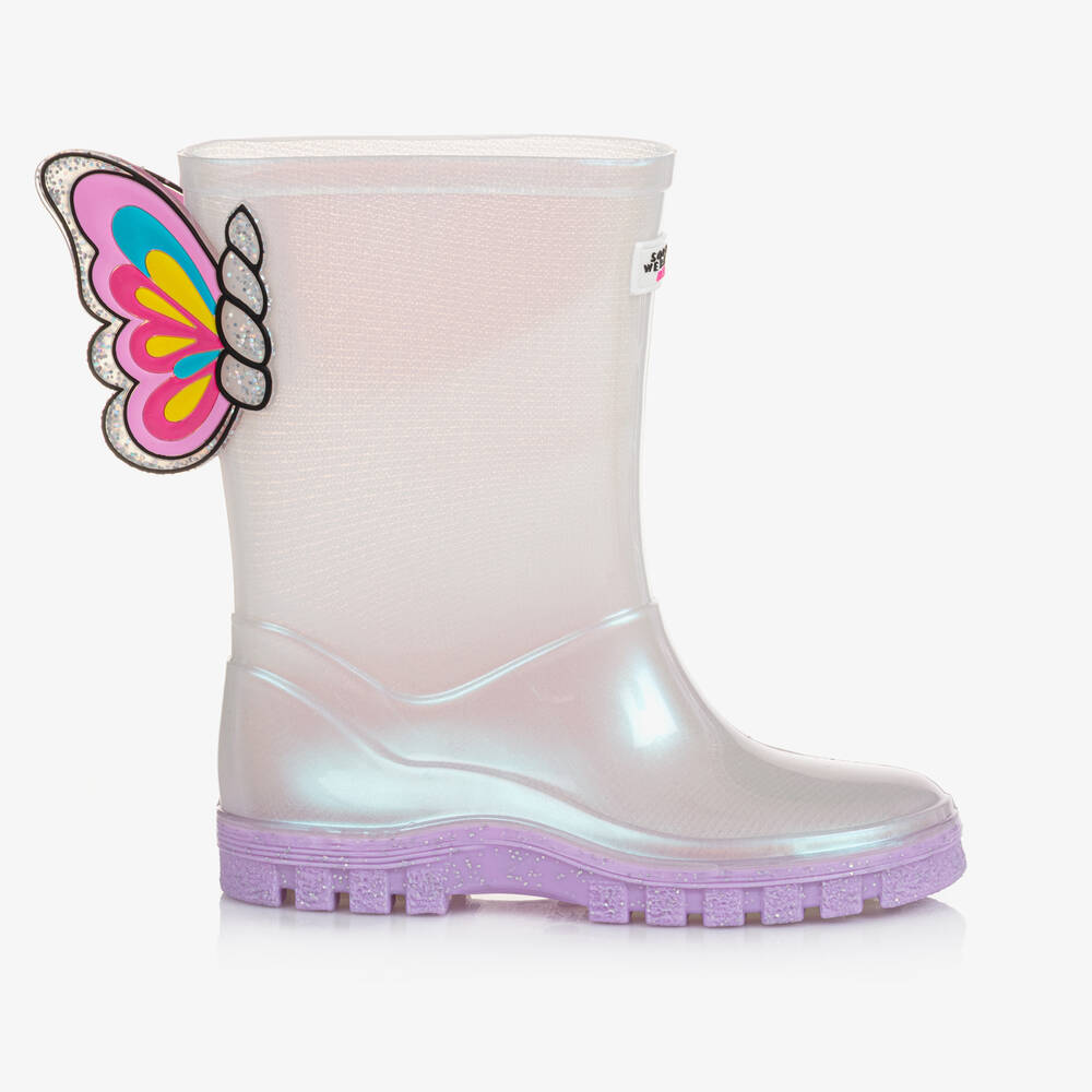 Sophia Webster Mini-Girls White Butterfly Rain Boots | Childrensalon