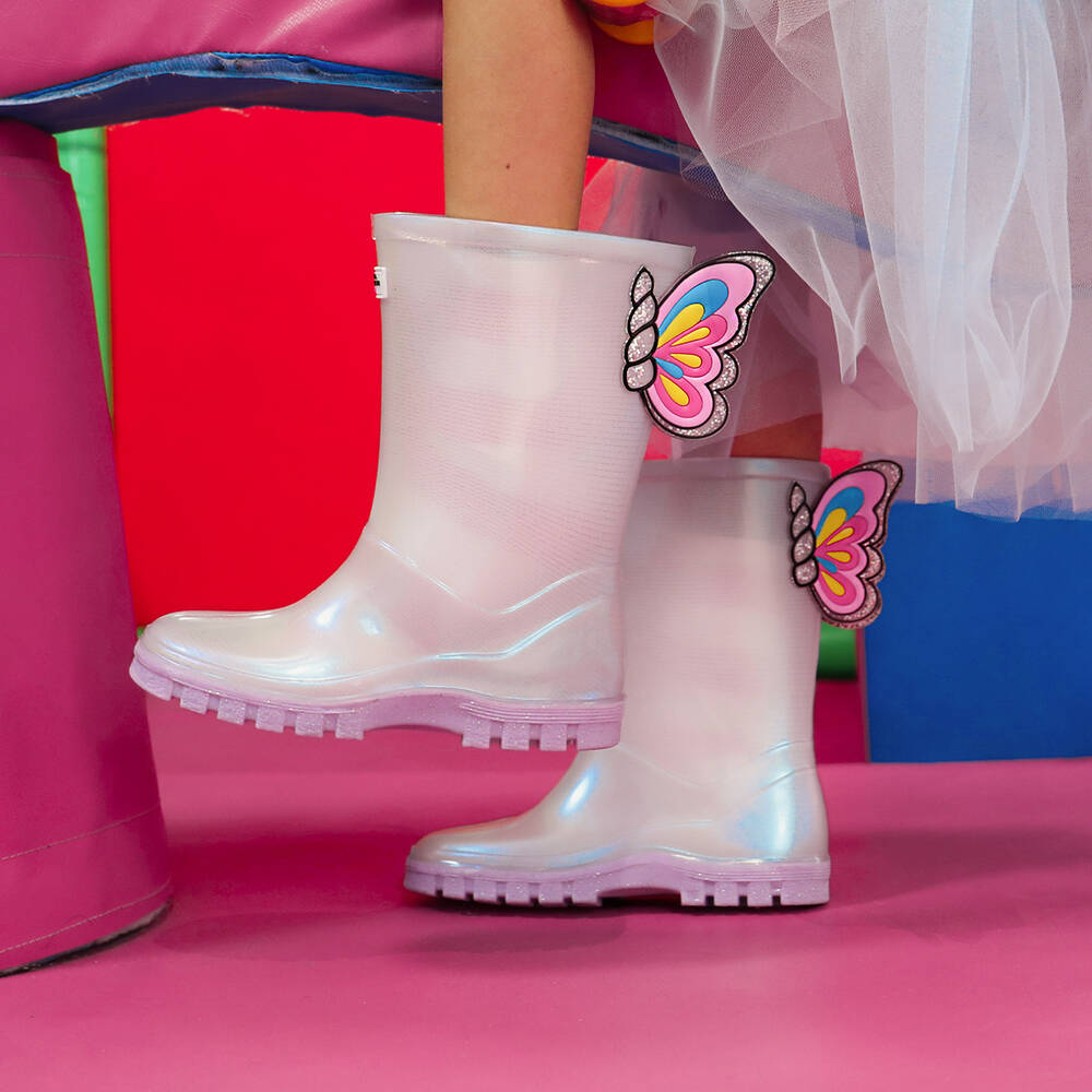 Sophia Webster Mini-Girls White Butterfly Rain Boots | Childrensalon