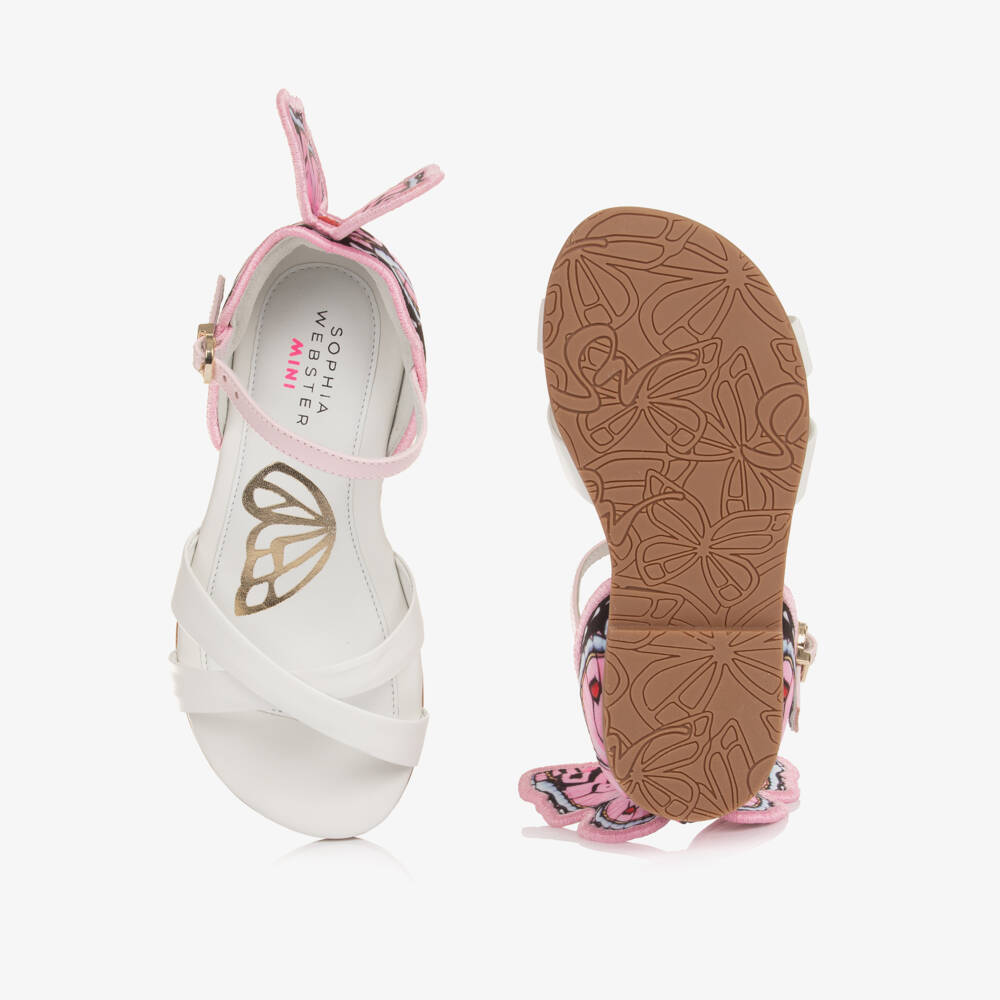 Sophia Webster Mini-Girls White Leather & Pink Buttery Sandals | Childrensalon
