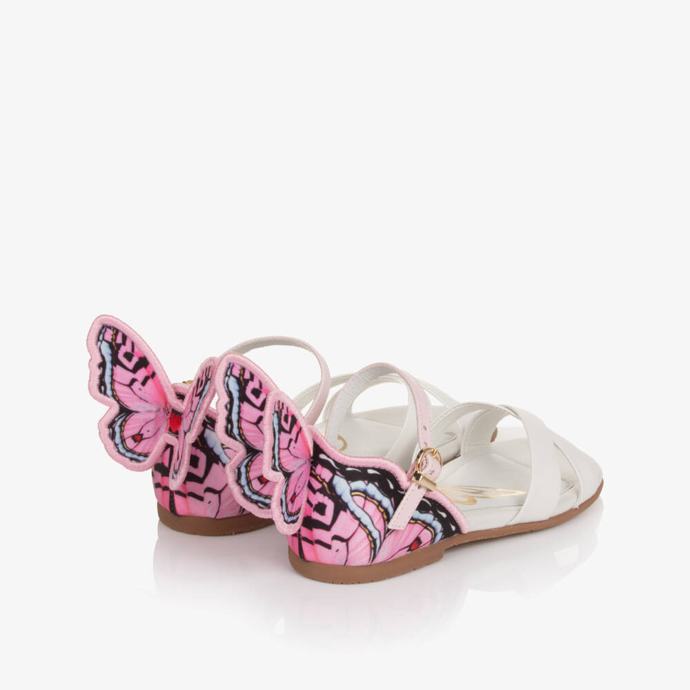 Sophia Webster Mini-Girls White Leather & Pink Buttery Sandals | Childrensalon