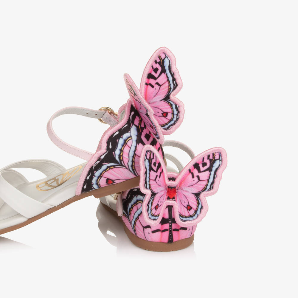 Sophia Webster Mini-Girls White Leather & Pink Buttery Sandals | Childrensalon