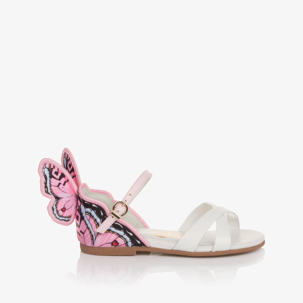 Sophia Webster Mini-Girls White Leather & Pink Buttery Sandals | Childrensalon