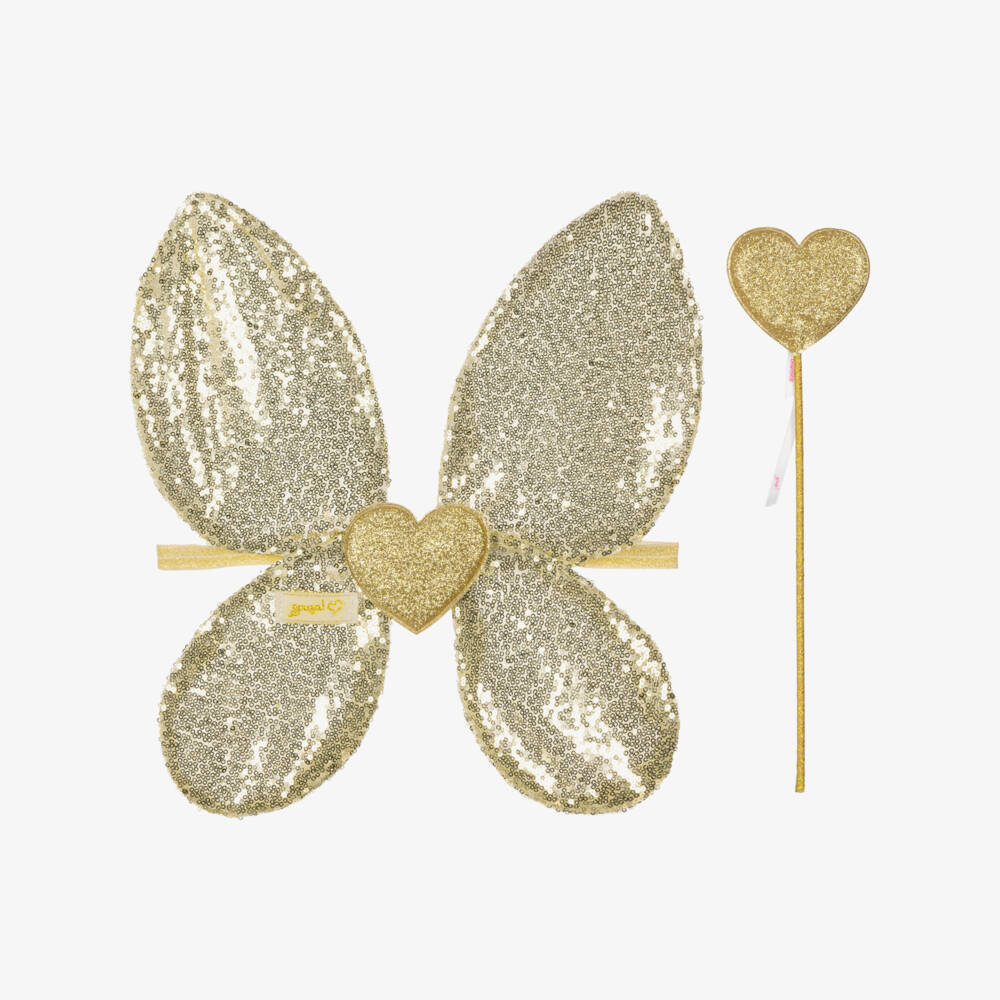 Souza-Girls Gold Sequin Fairy Wings & Wand Set | Childrensalon