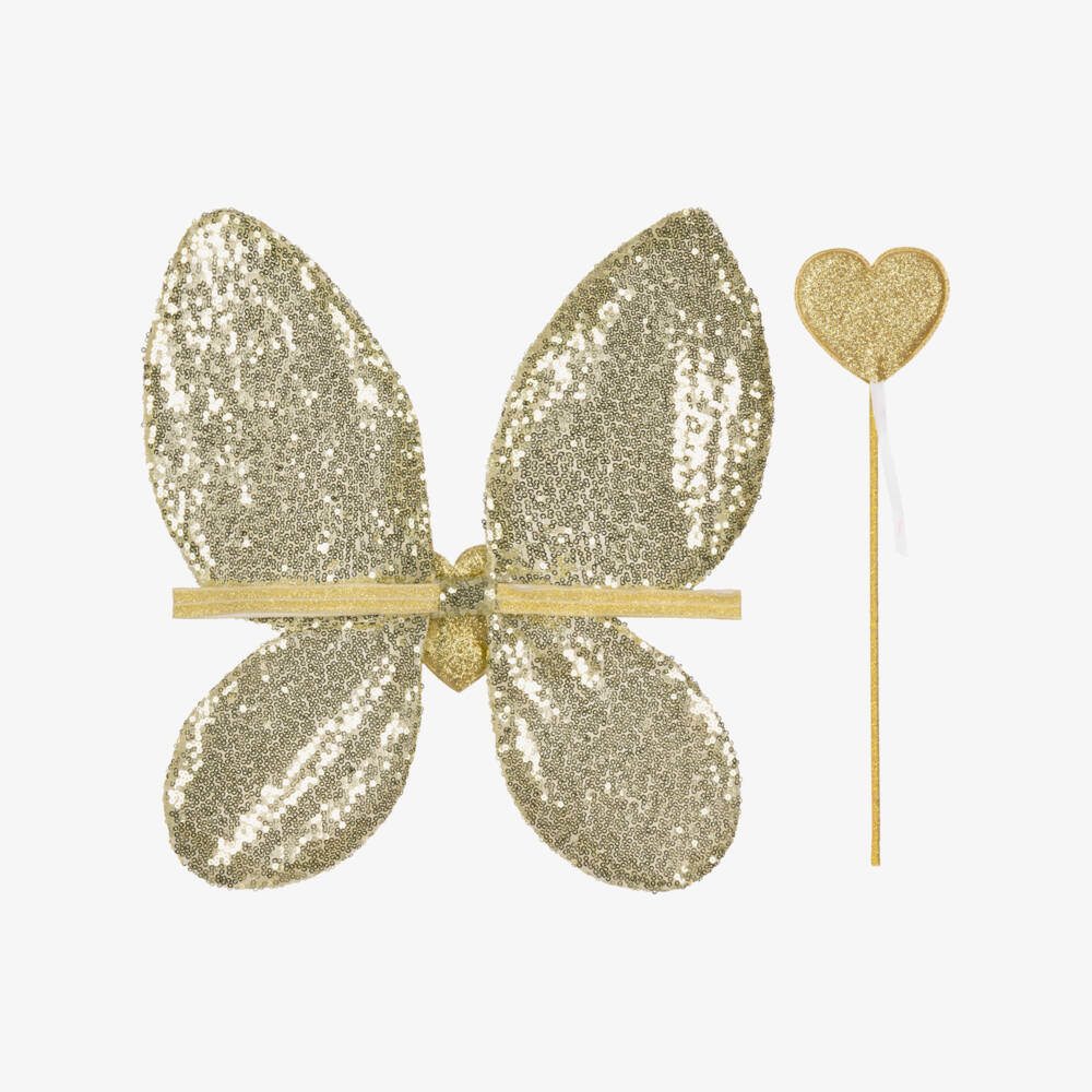 Souza-Girls Gold Sequin Fairy Wings & Wand Set | Childrensalon