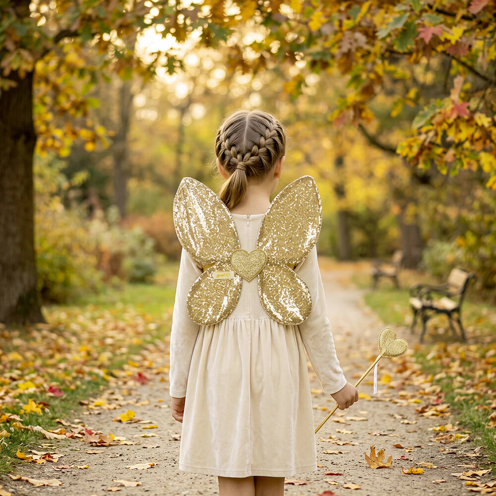 Souza-Girls Gold Sequin Fairy Wings & Wand Set | Childrensalon