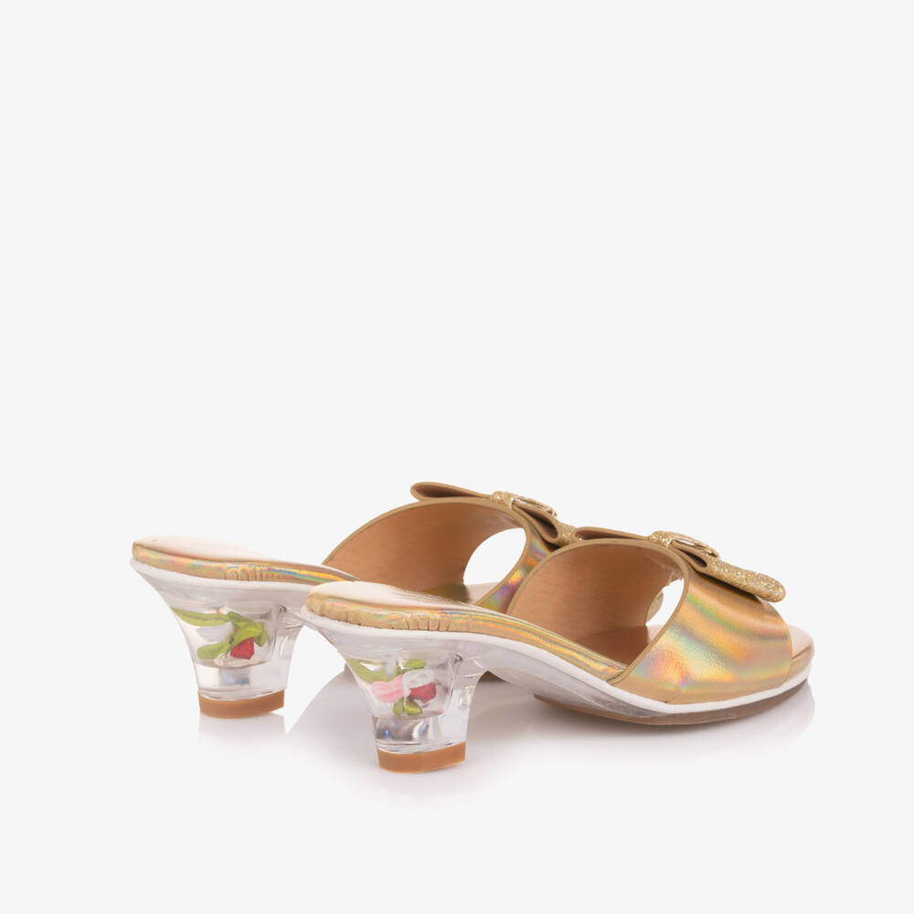 Souza-Girls Iridescent Gold Faux Leather Slip-on Heels | Childrensalon