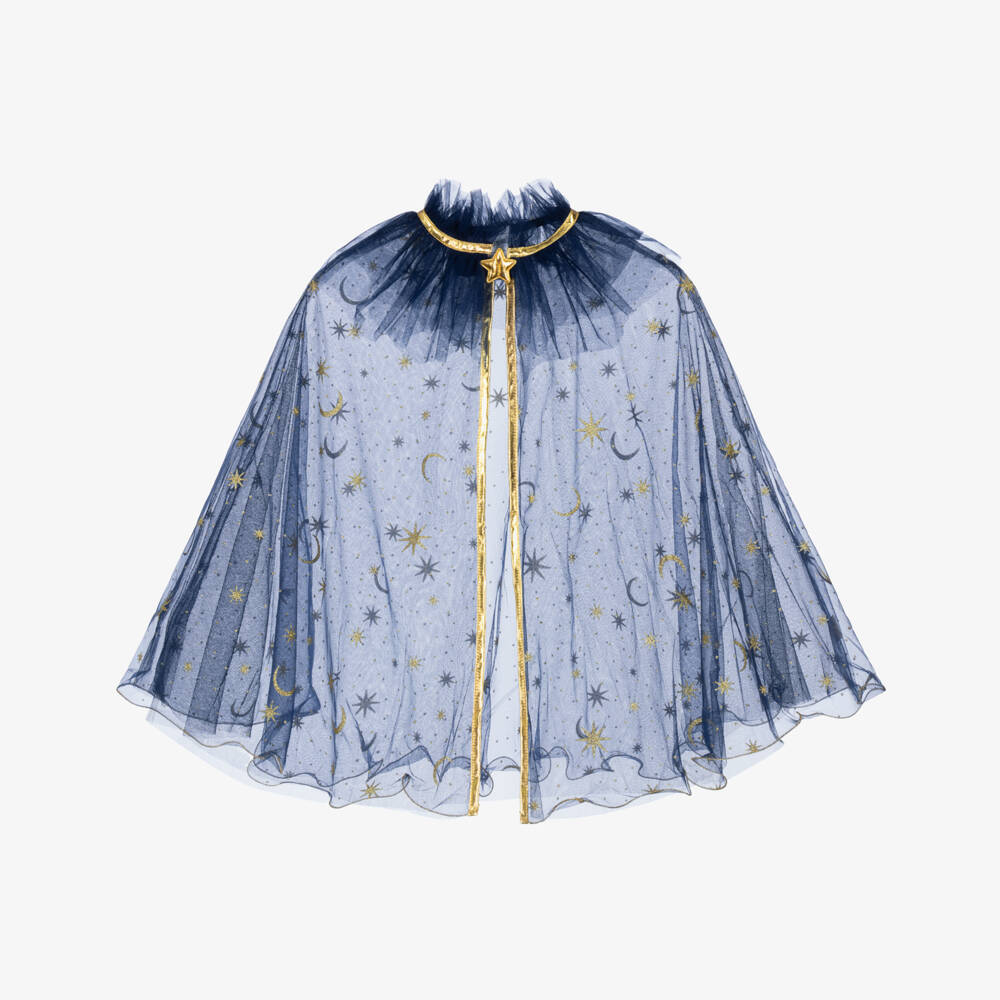 Souza-Girls Navy Blue & Glittery Gold Tulle Witch Cape | Childrensalon